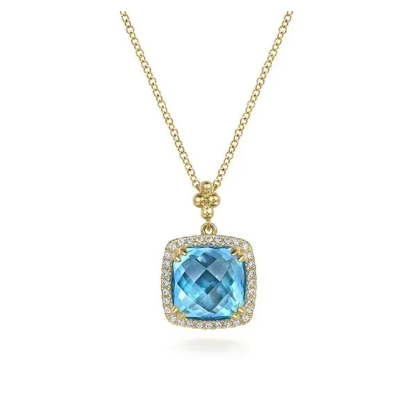 14 Karat Yellow Gold Blue Topaz & Diamond Necklace Trinity Jewelers  Pittsburgh, PA