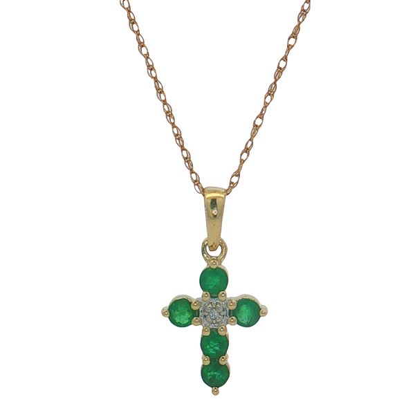 10 Karat Yellow Gold Emerald & Diamond Cross Pendant Trinity Jewelers  Pittsburgh, PA