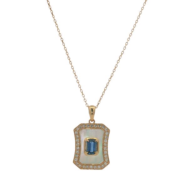 14 Karat Yellow Gold Mother of Pearl Sapphire & Diamond Pendant Trinity Jewelers  Pittsburgh, PA