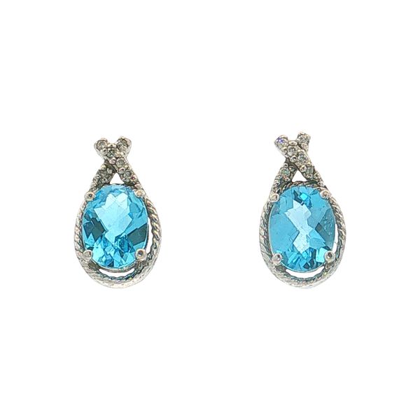 14 Karat White Gold Blue Topaz & Diamond Earrings Trinity Jewelers  Pittsburgh, PA