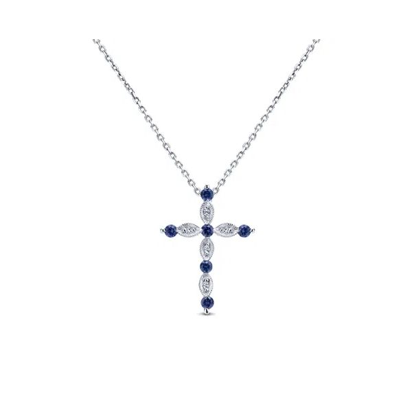 14 Karat White Gold Sapphire & Diamond Cross Pendant Trinity Jewelers  Pittsburgh, PA