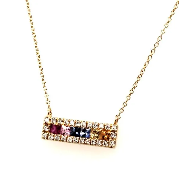 14 Karat Yellow Gold Multi-Colored Sapphires & Diamond Bar Necklace Trinity Jewelers  Pittsburgh, PA