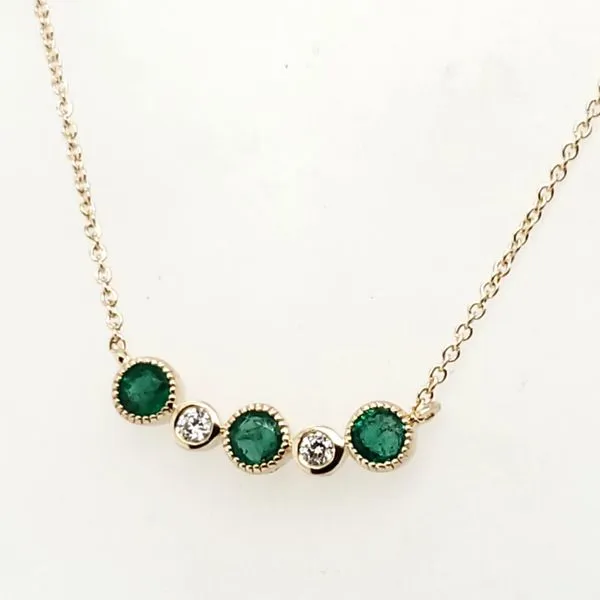 14 Karat Yellow Gold Emerald & Diamond Bar Necklace Trinity Jewelers  Pittsburgh, PA