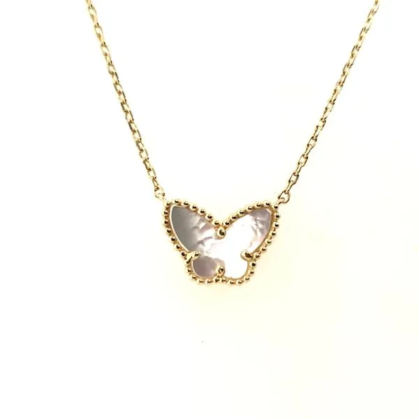 14 Karat Yellow Gold Mother of Pearl Butterfly Necklace Trinity Jewelers  Pittsburgh, PA