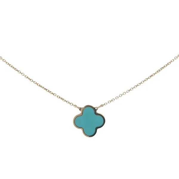 14 Karat Yellow Gold Turquoise Clover Necklace Trinity Jewelers  Pittsburgh, PA