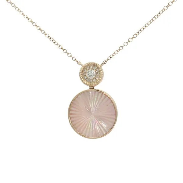 14 Karat Yellow Gold Pink Mother of Pearl & Diamond Necklace Trinity Jewelers  Pittsburgh, PA