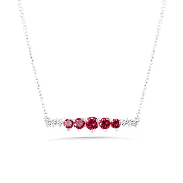 14 Karat White Gold Diamond & Ruby Bar Necklace Trinity Jewelers  Pittsburgh, PA