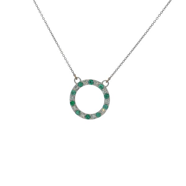 14 Karat White Gold Emerald & Diamond Circle Necklace Trinity Jewelers  Pittsburgh, PA