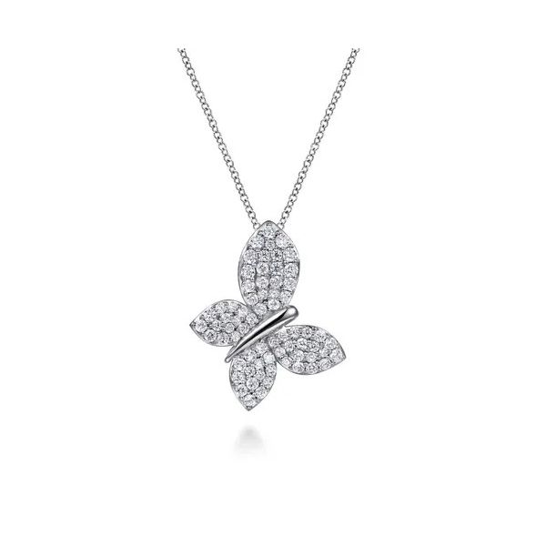 14 Karat White Gold Diamond Butterfly Pendant Necklace Trinity Jewelers  Pittsburgh, PA