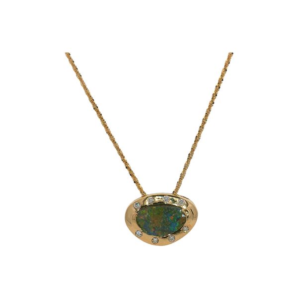 14 Karat Yellow Gold Boulder Opal & Diamond Necklace Trinity Jewelers  Pittsburgh, PA