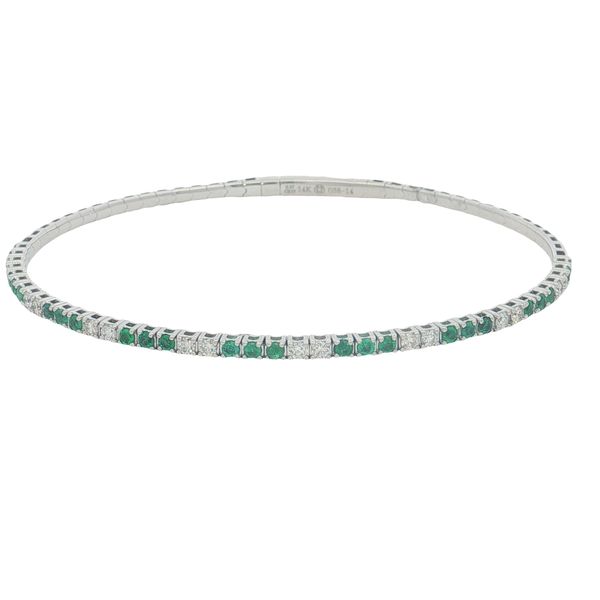14 Karat White Gold Emerald & Diamond Bangle Bracelet Trinity Jewelers  Pittsburgh, PA