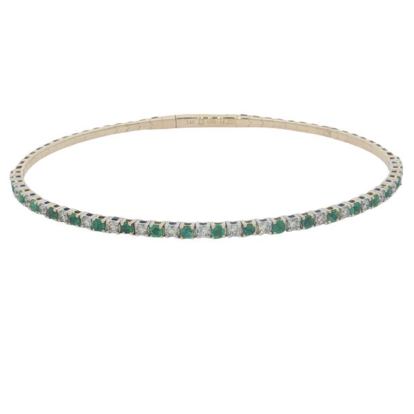 14 Karat Yellow Gold Emerald & Diamond Bangle Bracelet Trinity Jewelers  Pittsburgh, PA