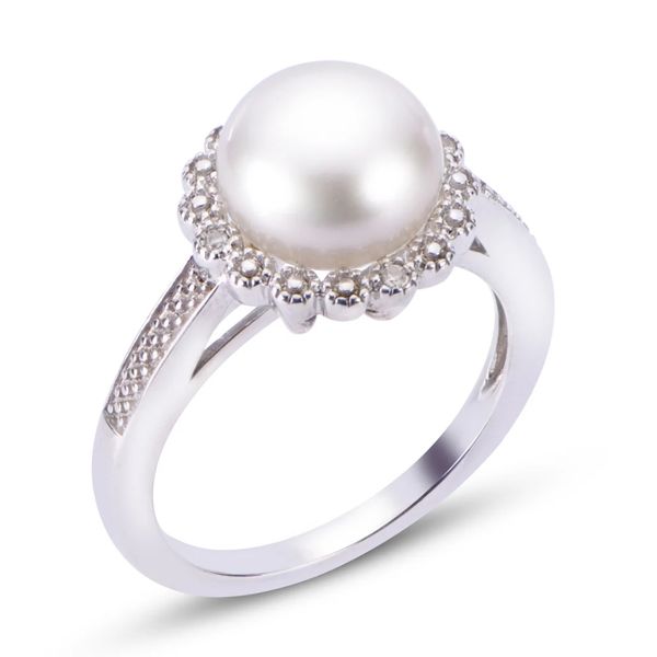 Sterling Silver Button Pearl & Diamond Halo Ring Trinity Jewelers  Pittsburgh, PA