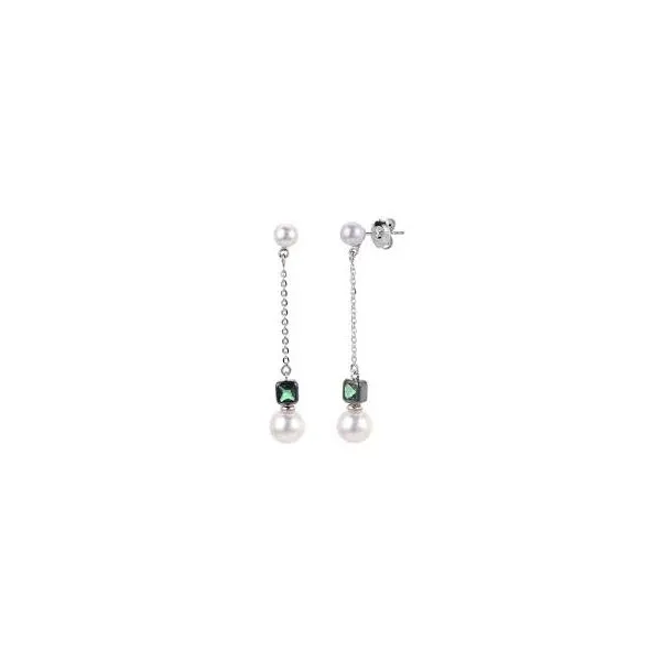Sterling Silver Pearl & Lab Created Emerald Earrings Trinity Jewelers  Pittsburgh, PA