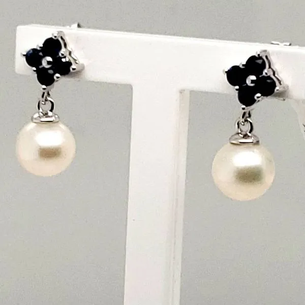 14 Karat White Gold Pearl & Sapphire Earrings Trinity Jewelers  Pittsburgh, PA