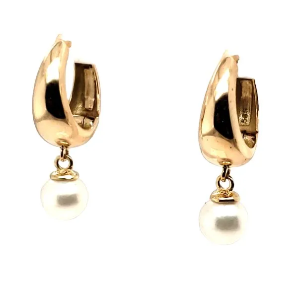 14 Karat Yellow Gold Dangle Pearl Hoop Earring Trinity Jewelers  Pittsburgh, PA