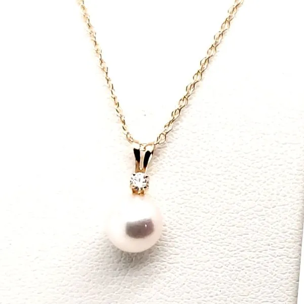 14 Karat Yellow 7MM Akoya Pearl & Diamond Necklace Trinity Jewelers  Pittsburgh, PA