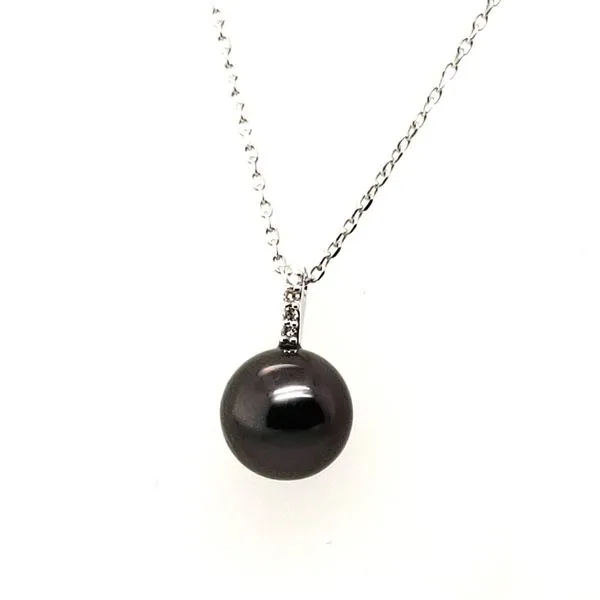 14 Karat White Gold Black Tahitian Pearl & Diamond Pendant Trinity Jewelers  Pittsburgh, PA