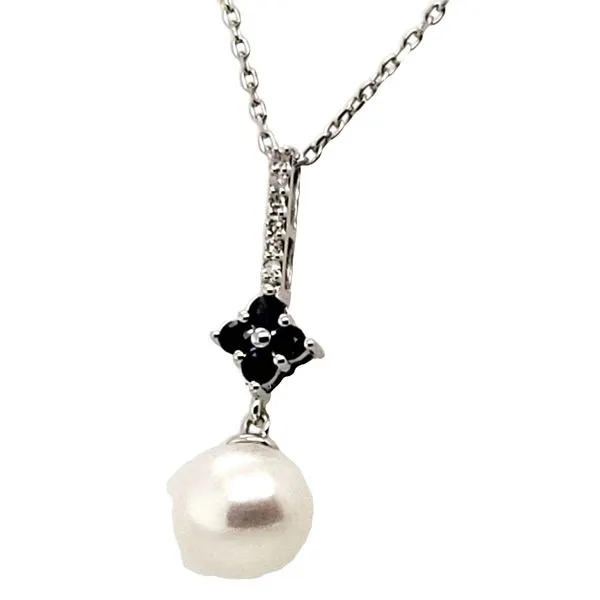 14 Karat White Gold Pearl, Sapphire & Diamond Pendant Trinity Jewelers  Pittsburgh, PA