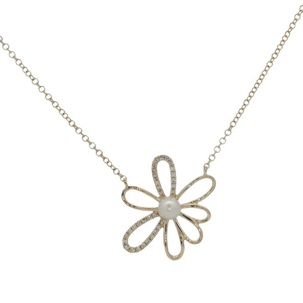 14 Karat Yellow Gold Flower Pearl & Diamond Necklace Trinity Jewelers  Pittsburgh, PA
