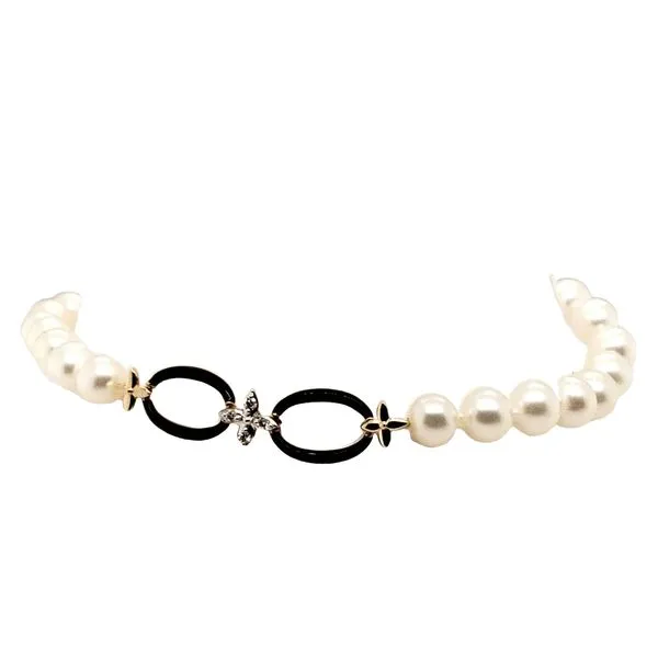14 Karat Yellow Gold Pearl, Diamond & Black Enamel Bracelet Trinity Jewelers  Pittsburgh, PA