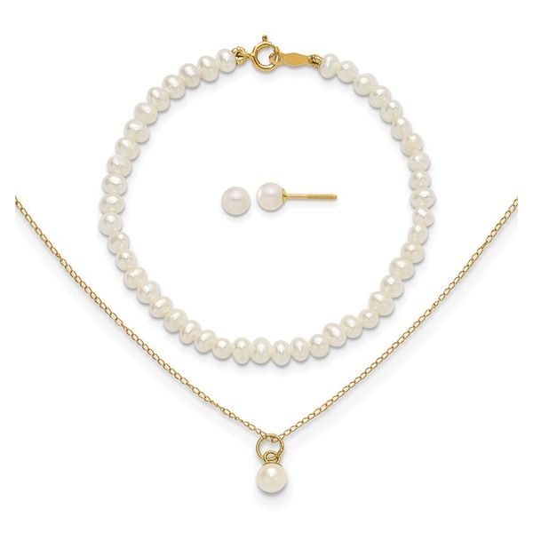 Children's 14 Karat White Gold 3 Piece Set Pearl Necklace, Earrings & Bracelet Trinity Jewelers  Pittsburgh, PA
