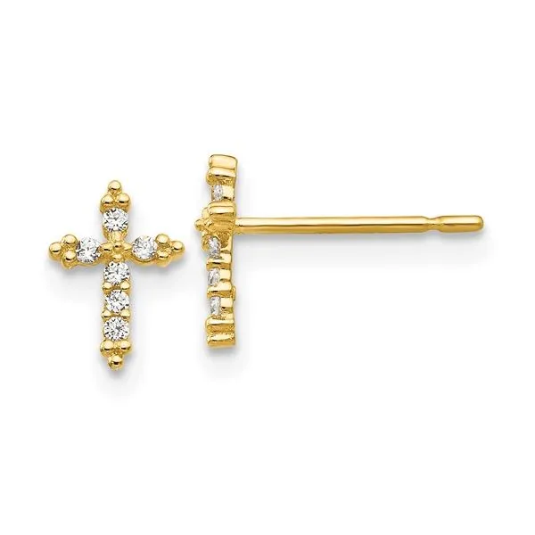 14 Karat Yellow Gold Children's Cubic Zirconia Cross Earrings Trinity Jewelers  Pittsburgh, PA