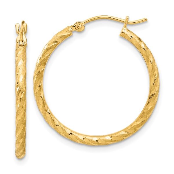 14 Karat Yellow Gold 2.05mm Polished & Satin D/C Hoop Earrings Trinity Jewelers  Pittsburgh, PA