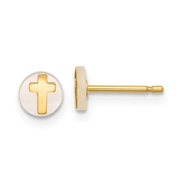 14 Karat Yellow Gold Cross Mother of Pearl Stud Earrings Trinity Jewelers  Pittsburgh, PA