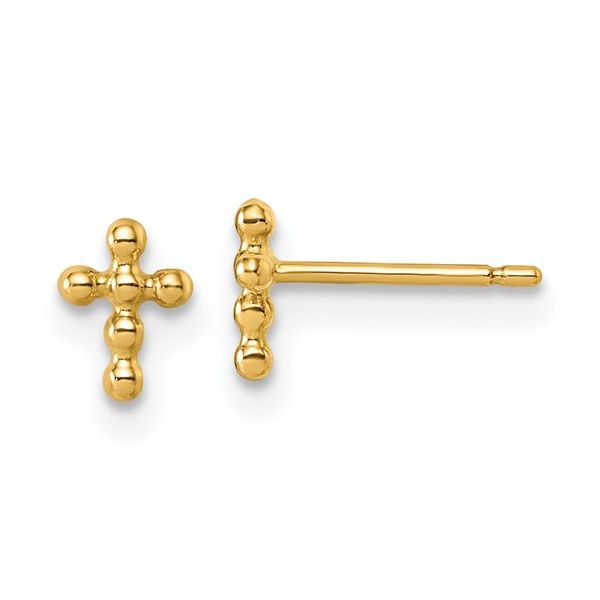 14 Karat Yellow Gold Beaded Cross Stud Earrings Trinity Jewelers  Pittsburgh, PA