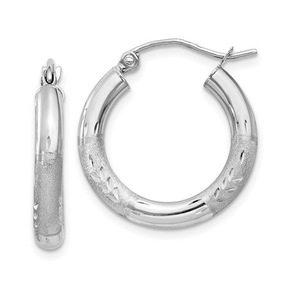10 Karat White Gold satin D/C Hoop Earrings Trinity Jewelers  Pittsburgh, PA