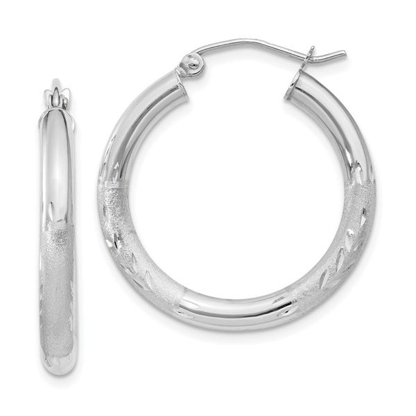 10 Karat White Gold Satin D/C Hoop Earrings Trinity Jewelers  Pittsburgh, PA