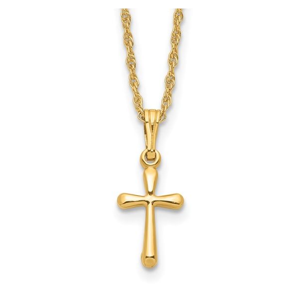 14 Karat Yellow Gold Plated Small Polished Rounded Cross Necklace Trinity Jewelers  Pittsburgh, PA