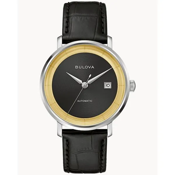 96B406 Bulova Black Dial Leather Strap Rat Pack Automatic Watch Trinity Jewelers  Pittsburgh, PA