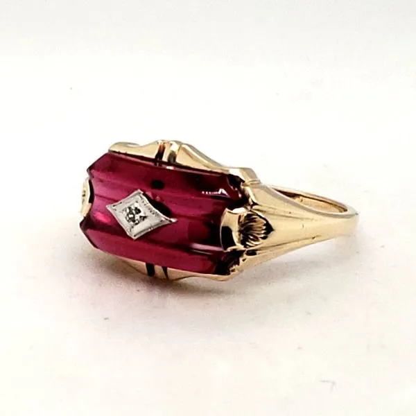 10 Karat Yellow Gold Synthetic Ruby & Single Cut Diamond Ring Trinity Jewelers  Pittsburgh, PA