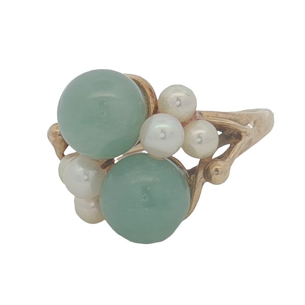 14 Karat Yellow Gold Jade & Pearl Cluster Ring Trinity Jewelers  Pittsburgh, PA