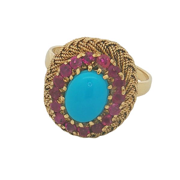 18 Karat Yellow Gold Turquoise & Ruby Ring Trinity Jewelers  Pittsburgh, PA