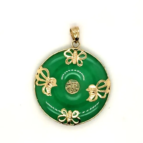 14 Karat Yellow Gold Chinese Good Fortune Jade Dish Pendant Trinity Jewelers  Pittsburgh, PA