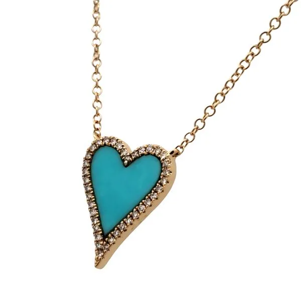 14 Karat Yellow Gold Turquoise Heart & Diamond Necklace Trinity Jewelers  Pittsburgh, PA