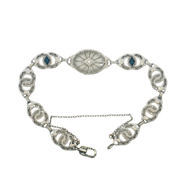 10 Karat White Gold Blue Corundum & Diamond Filigree Bracelet Trinity Jewelers  Pittsburgh, PA