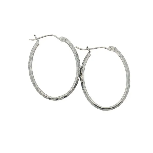14 Karat White Gold D/C Oval Hoop Earrings Trinity Jewelers  Pittsburgh, PA