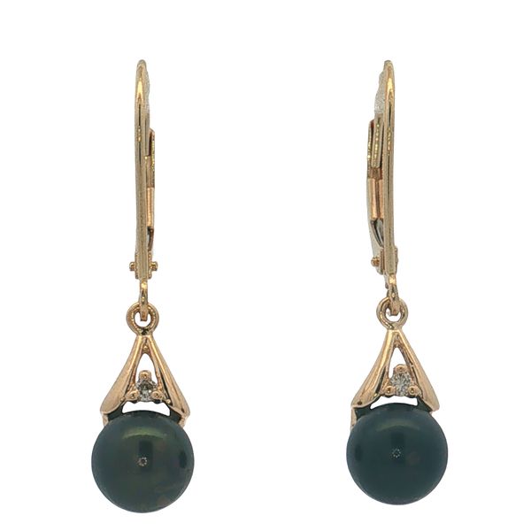 14 Karat Yellow GoldDiamond & Tahitian Pearl Leverback Earrings Trinity Jewelers  Pittsburgh, PA