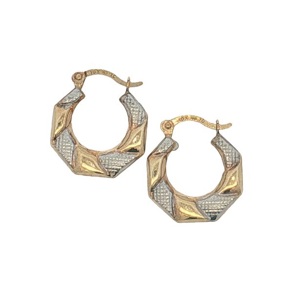 10 Karat Yellow Gold & Rhodium Textured Hoop Earrings Trinity Jewelers  Pittsburgh, PA
