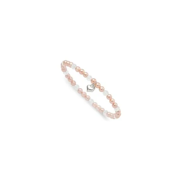Children's Sterling Silver Pink Shell Bead Crystal Heart Bracelet Trinity Jewelers  Pittsburgh, PA
