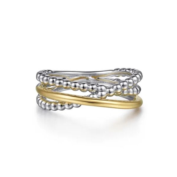 Sterling Silver Wide Criss-Cross 14Kt Yellow Gold Ring Trinity Jewelers  Pittsburgh, PA