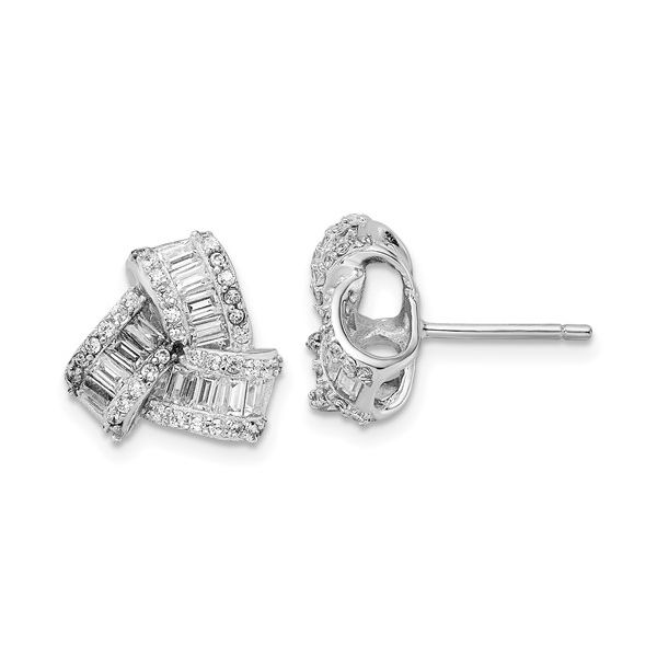 Sterling Silver Rhodium-plated Baguette-cut & Brilliant-cut CZ Love Knot Post Earrings Trinity Jewelers  Pittsburgh, PA
