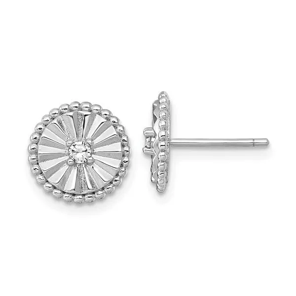 Sterling Silver Textured Circle Cubic Zirconia Earrings Trinity Jewelers  Pittsburgh, PA