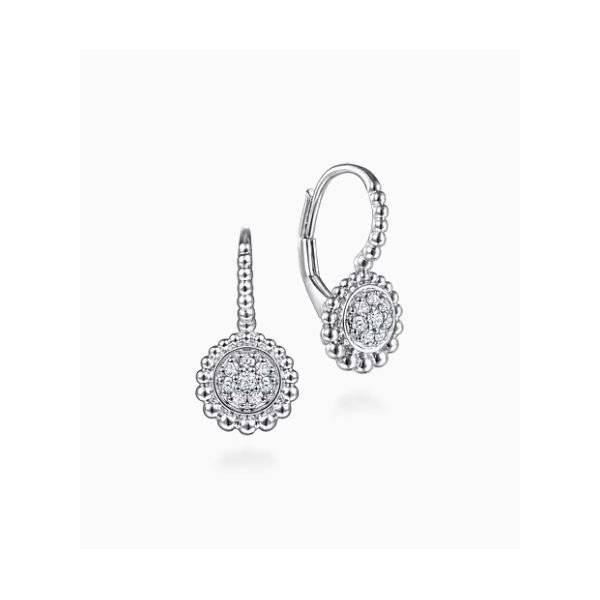 Sterling Silver White Sapphire Pave` Center and Bujukan Frame Leverback Earrings Trinity Jewelers  Pittsburgh, PA