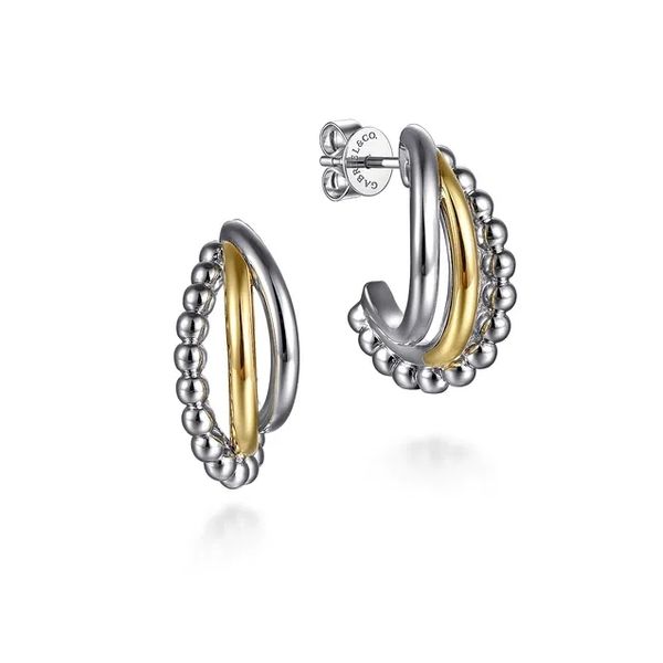 Sterling Silver & 14 Karat Yellow Gold J Hoop Bujukan Earrings Trinity Jewelers  Pittsburgh, PA