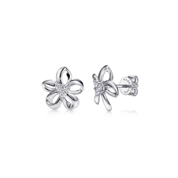Sterling Silver Floral White Sapphire Stud Earrings Trinity Jewelers  Pittsburgh, PA